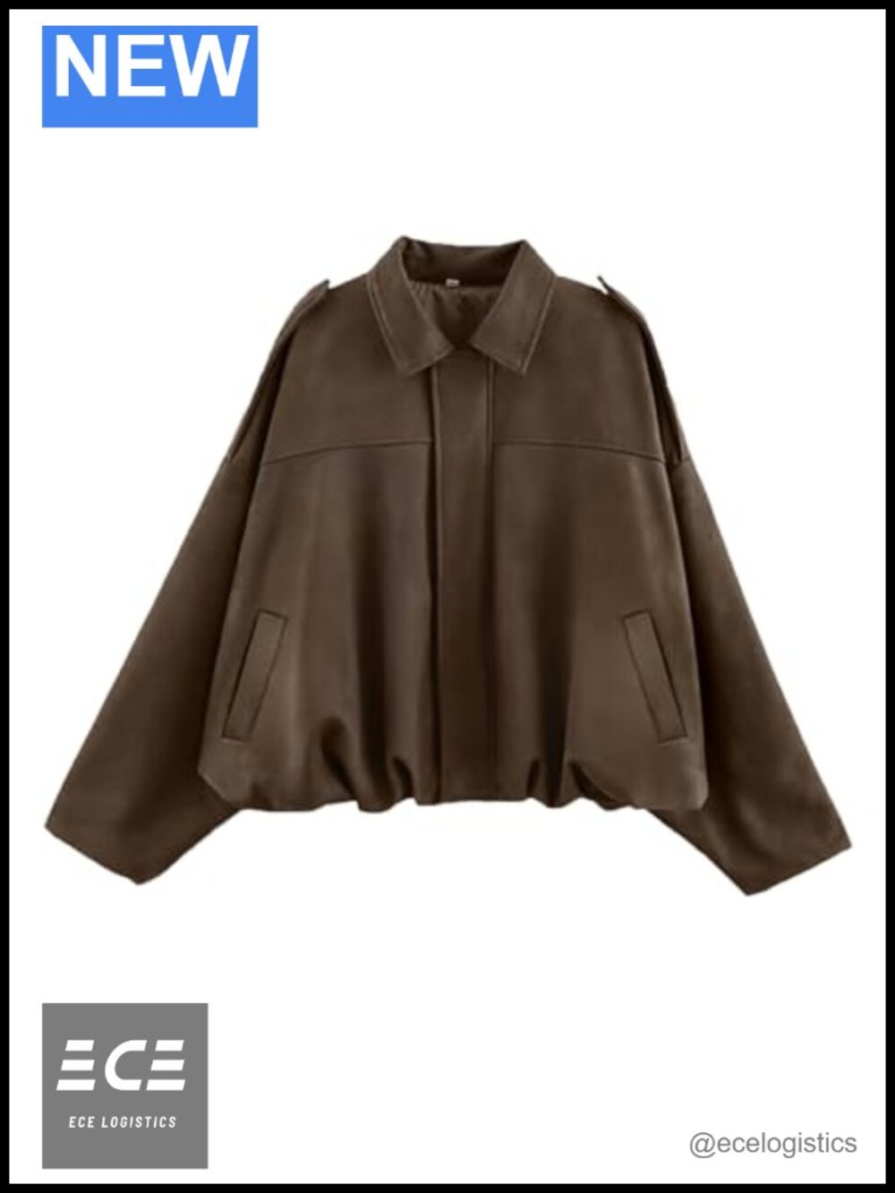 Faux Suede Bomber Jacket Oversized Crop Coat Zip Snap Bat Sleeve